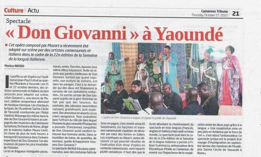 Cameroon Tribune — Don Giovanni à Yaoundé